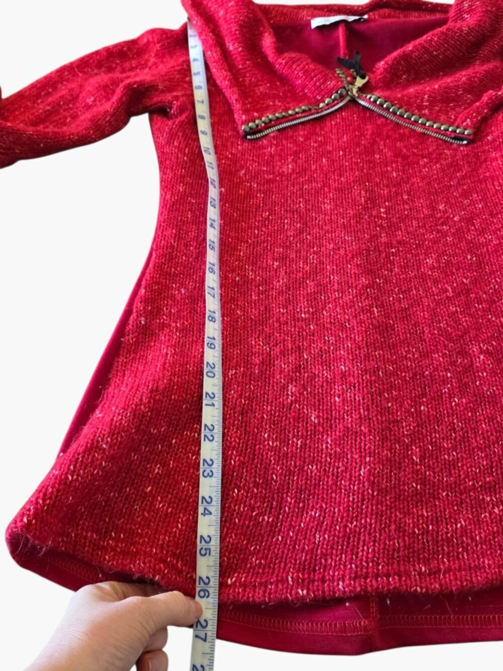 Zone Bleue Paris Vintage Silk Knit Red Off Shoulder Asymmetrical Zip Sweater XS - Picture 11 of 14